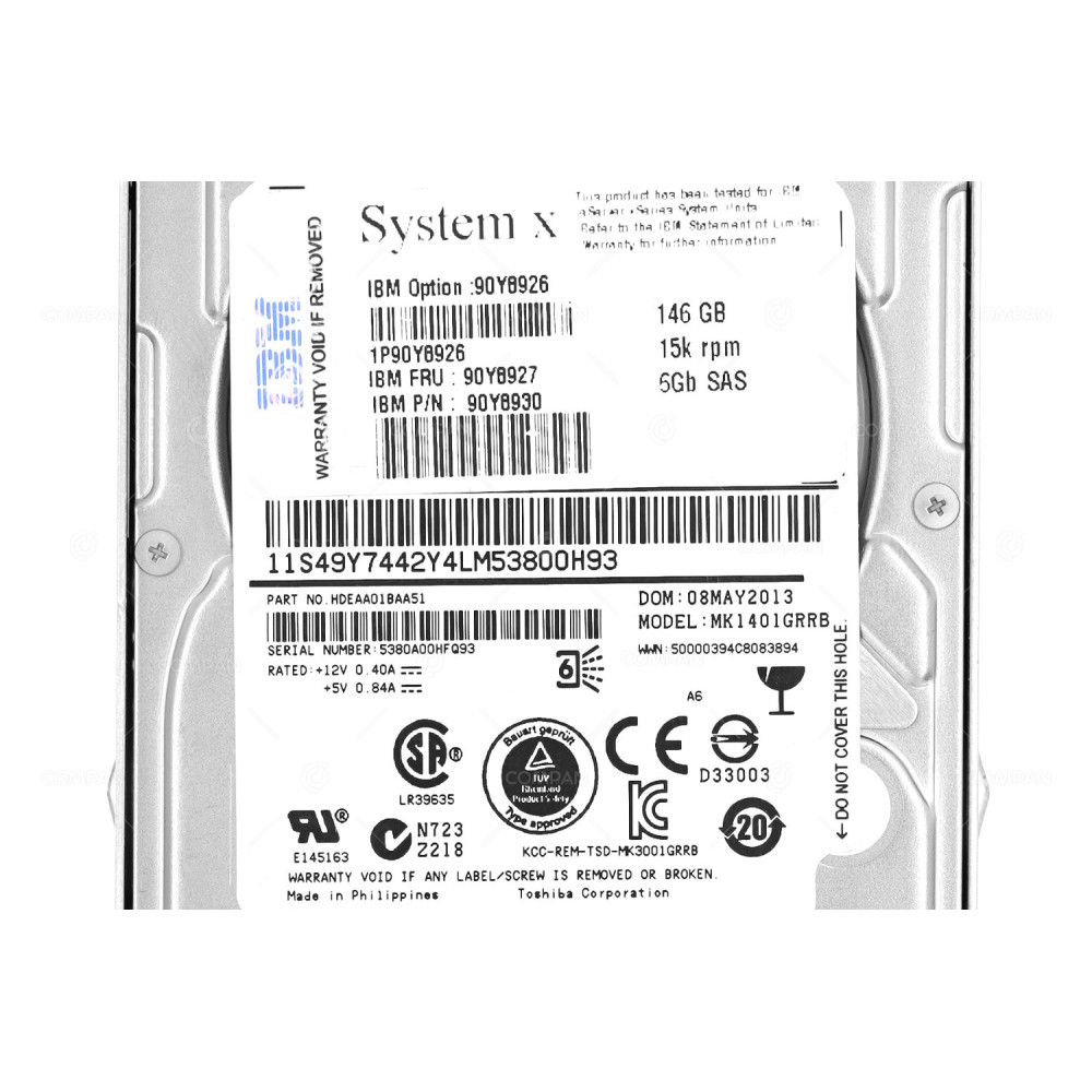 90Y8927 IBM HDD 146GB 15K SAS 6G 2.5" SFF HOT-SWAP